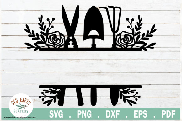 Floral Garden Tools Split Monogram Frame Design