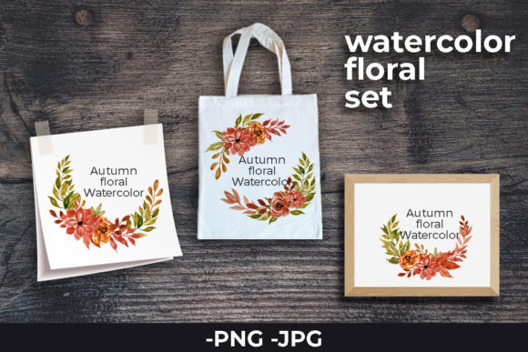 Floral Watercolor Autumn Wreath Set for Design