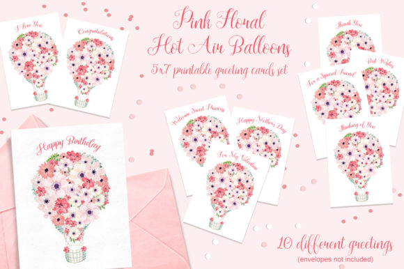 Pink Floral Hot Air Balloon Cards Set: A Versatile Printable for Every Occasion