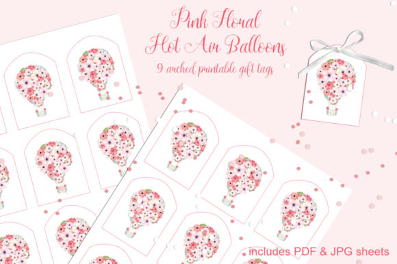 Pink Floral Hot Air Balloons Tags Set: Elevating Paper Crafts and Gift Giving