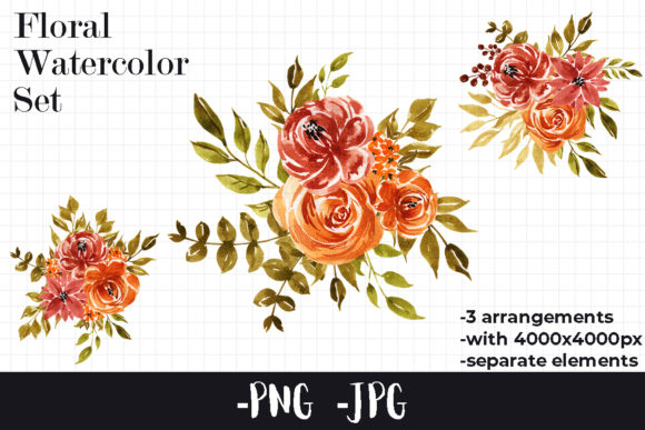 Watercolor Floral Autumn Bouquet Set